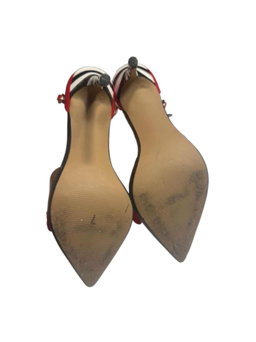 Women's Betsey Johnson Heels Red Black Floral Ankle Strap Pumps Size 10 - Picture 7 of 7